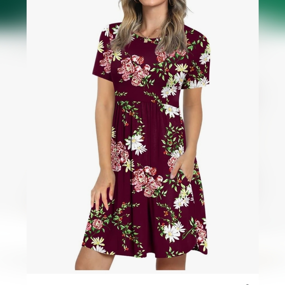 LongYuan Burgundy Floral Dress